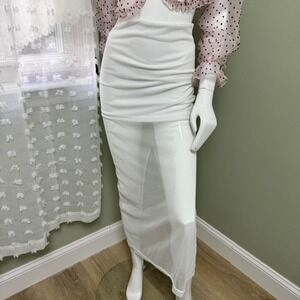 vintage 90s white minimalist micromesh cyber Y2K high waisted tight maxi skirt w